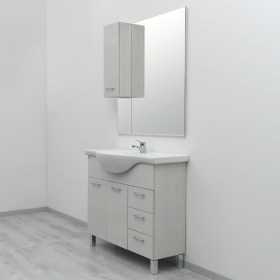 Vista laterale Mobile bagno Gaia inclusa di specchio e pensile